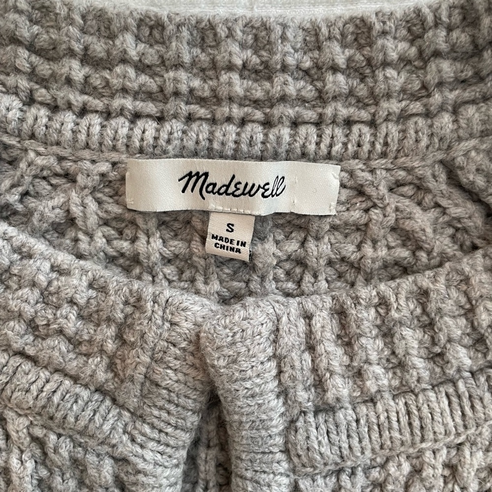 Madewell Waffle Stitch Long Sweater Cardigan Coat Pockets Gray/Silver Wool Blend - Picture 11 of 16